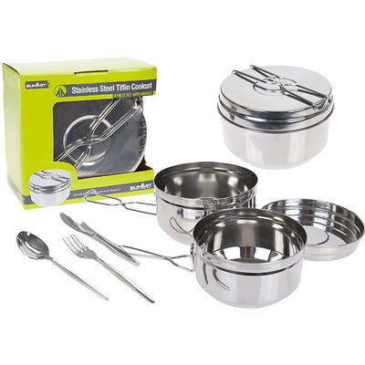 6 Piece Stainless Steel Camping Cooking Pots & Pans Set