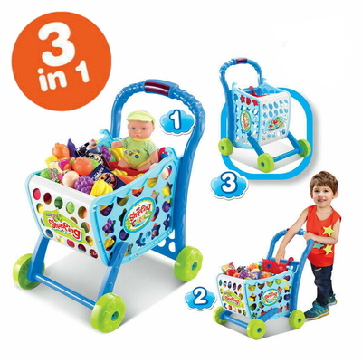 3-in-1 Supermarket Shopping Cart Trolley & Food Toy Set