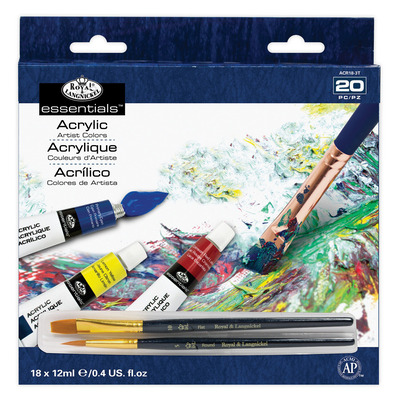 Pack Of 18 Essentials Range Acrylic Paints And 2 Brushes