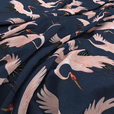 Paloma Home Oriental Birds Navy Fabric ORB/NAV/14000FA - By The Metre