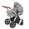Image of Ickle Bubba Stomp Luxe All in One i-Size Travel System with ISOFIX Base (Frame: Silver, Fabric Colour: Pearl Grey, Handle Bars: Tan)