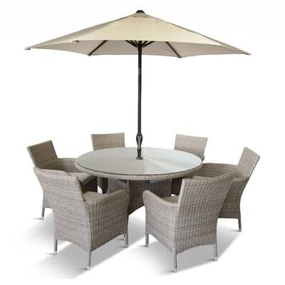 LG Outdoor Monaco Sand Rattan Weave 6 Seat Garden Furniture Dining Set with Lazy Susan