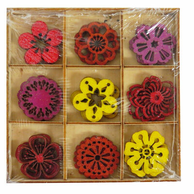 36 Wooden Craft Embellishments MDF Shapes Scrapbooking Card Making Toppers - Floral Design
