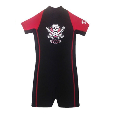 Child Boys Girls Shorty Shortie Wetsuit UV Swim Suit - Age 7-8 years - Pirate Red Skull Crossbones