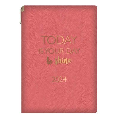 2024 Week To View A5 Family Diary Year Planner With Pen - PINK (TODAY IS YOUR DAY TO SHINE)