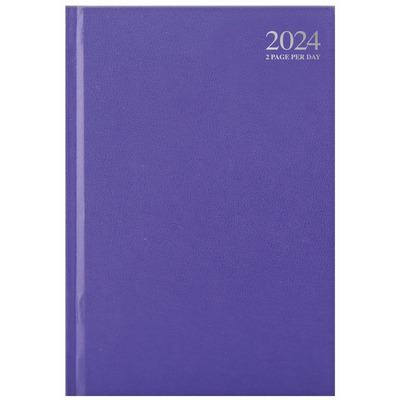 2024 A4 Two Pages Per Day Hardback Appointment Diary - Purple