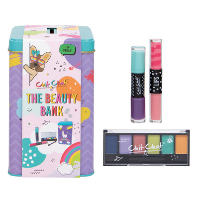 Chit Chat Beauty Bank Money Box Tin Vegan Makeup Gift Set