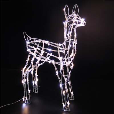 Pre-Lit Christmas Reindeer Light - 60CM White Wire Light Up Baby Fawn with 90 White LEDs
