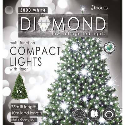 White LED Multi-Function Christmas Compact Lights - 750, 1500, 2000, 3000, 750 LEDs