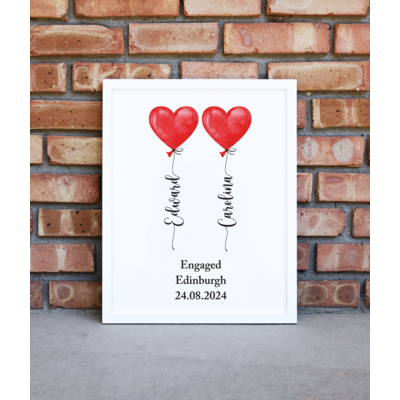 Personalised Love Heart Balloons Print - Wedding Day Gift