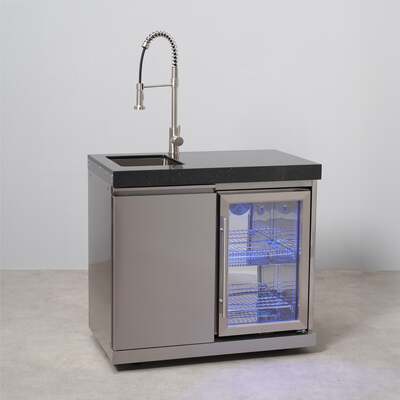 Draco Grills Outdoor Kitchen Stainless Steel Single Fridge and Sink Cabinet