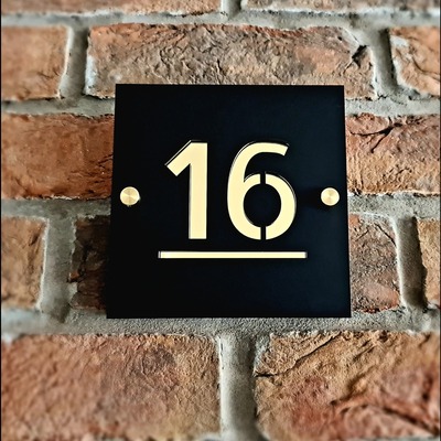 Matte Black Acrylic House Number with Gold Mirror Base Layer