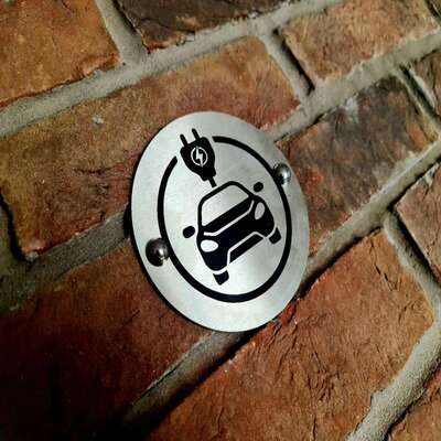 Electric vehicle charging stainless steel sign - 11.5cm.