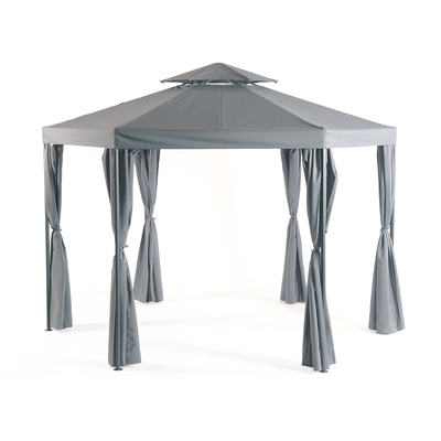Amalfi 3.4m Steel Grey Hexagonal Gazebo With Curtains **2023 Special**