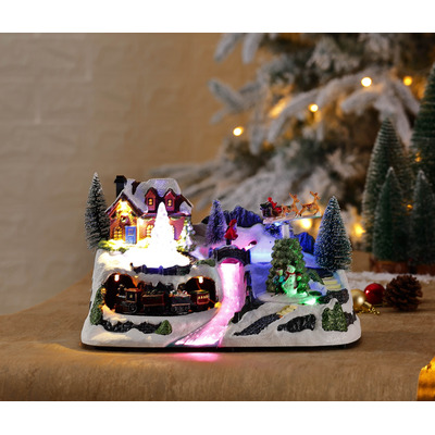 Battery Operated Christmas House with  2 rotating scenes (19.3cm)