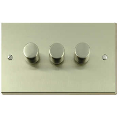 M Marcus Electrical Victorian Raised Plate 3 Gang Dimmer Switches, Satin Nickel (Matt) Finish, 250 Watts 0R 400 Watts - R05.973/250 SATIN NICKEL - 250 WATTS