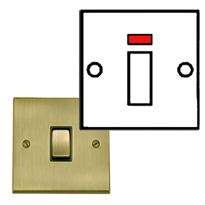 M Marcus Electrical Victorian Raised Plate 20 Amp D.P. (With Neon) Switch, Antique Brass Finish, Black Inset Trim - R91.806.ABBK ANTIQUE BRASS - BLACK INSET TRIM
