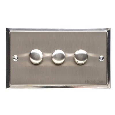 M Marcus Electrical Elite Stepped Plate 3 Gang Dimmer Switches, Satin Nickel Dual Finish, 250 Watts OR 400 Watts - S05.973 SATIN NICKEL DUAL FINISH - 250 WATTS