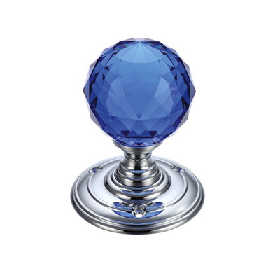Zoo Hardware Fulton & Bray Facetted Blue Glass Ball Mortice Door Knobs, Polished Chrome - FB301CPB (sold in pairs) POLISHED CHROME