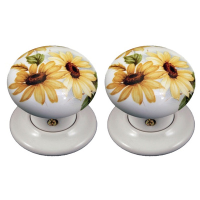 Chatsworth Floral Porcelain Mortice Door Knobs, Sunflower - BUL602-7-SUN (sold in pairs) PORCELAIN SUNFLOWER MORTICE KNOB