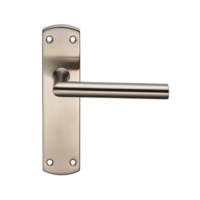 Eurospec Mitred Stainless Steel Door Handles On Backplates, Satin Stainless Steel - CSLP1162SSS (sold in pairs) SATIN - LOCK (WITH KEYHOLE)