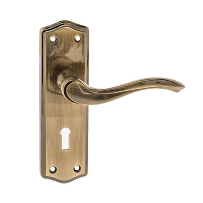 Atlantic Warwick Old English Door Handles On Backplate, Antique Brass - OE178AB (sold in pairs) LOCK (WITH KEYHOLE)