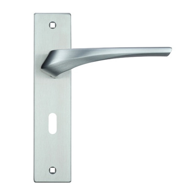 Zoo Hardware Rosso Maniglie Aries Door Handles On Backplate, Satin Chrome - RM061SC (sold in pairs) LOCK (WITH KEYHOLE)