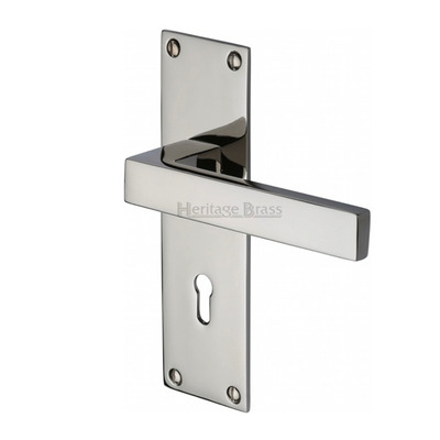 Heritage Brass Metro Low Profile Polished Nickel Door Handles - MET4900-PNF (sold in pairs) LOCK (WITH KEYHOLE)
