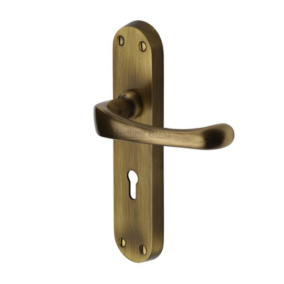 Heritage Brass Gloucester Antique Brass Door Handles -  V6050-AT (sold in pairs) LOCK (WITH KEYHOLE)