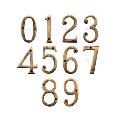 Heritage Brass 0-9 Screw Fix Numerals (76mm - 3"), Antique Brass - C1560-AT ANTIQUE BRASS - 0