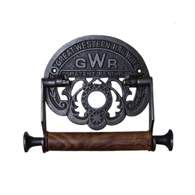 Cottingham GWR Toilet Roll Holder (203mm x 152mm), Antique Cast Iron & Wood - 01.624G.AI.150 ANTIQUE IRON & WOOD - 203mm x 152mm
