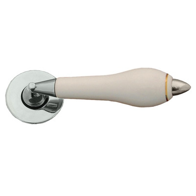Chatsworth White Porcelain With Single Goldline Round Rose Door Handle, Various Finish Rose & Handle Cap - RS800204-WHI-1GL (sold in pairs) SATIN CHROME ROSE & HANDLE CAP