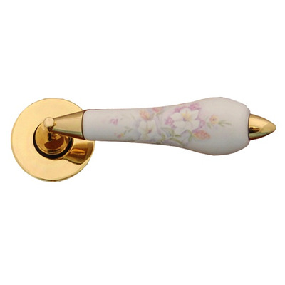 Chatsworth Morning Mist Porcelain Round Rose Door Handle, Various Finish Rose & Handle Cap - RS800204-MORN (sold in pairs) GOLD ROSE & HANDLE CAP