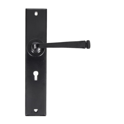 From The Anvil Avon Large Sprung Door Handles (241mm x 48mm), Black - 33093 (sold in pairs) EURO PROFILE LOCK (WITH CYLINDER HOLE)