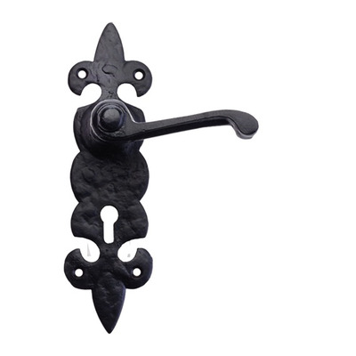 Zoo Hardware Foxcote Foundries Fleur De Lys Door Handles On Backplate, Black Antique - FF611 (sold in pairs) LATCH