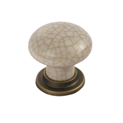 Carlisle Brass Fingertip Mushroom Pattern Porcelain Cupboard Knob, Ivory Crackle With Florentine Bronze Base - FTD630FBIC IVORY CRACKLE GLAZE - 36mm
