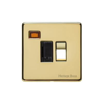 M Marcus Electrical Studio Single 13 AMP Fused Switched Spur With Neon, Polished Brass (Black OR White Trim) - Y01.236 POLISHED BRASS - BLACK INSET TRIM