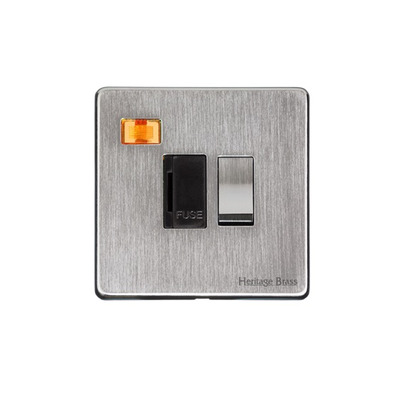 M Marcus Electrical Victorian Raised Plate Single 13 AMP Fused Switched Spur With Neon, Satin Chrome (Black OR White Trim) - Y33.236.SC SATIN CHROME - BLACK INSET TRIM