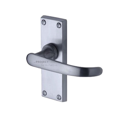 M Marcus Project Hardware Avon Design Door Handles On Short Backplate, Satin Chrome - PR910-SC (sold in pairs) SHORT LATCH (119mm x 41mm)
