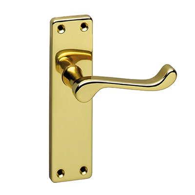 Urfic Victorian Scroll Traditional Range Door Handles On Backplate, Polished Brass - 100-325-01 (sold in pairs) LOCK (WITH KEYHOLE)