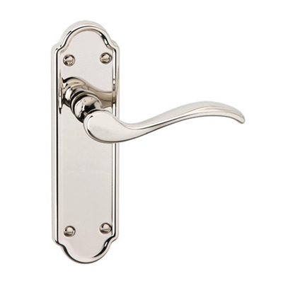 Urfic Lisbon Traditional Range Door Handles On Backplate, Polished Nickel - 130-455-04 (sold in pairs) LOCK (WITH KEYHOLE)