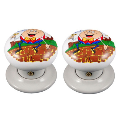 Chatsworth Novelty Porcelain Mortice Door Knobs, Humpty Dumpty - BUL602-7-HUMP (sold in pairs) PORCELAIN HUMPTY DUMPTY MORTICE KNOB