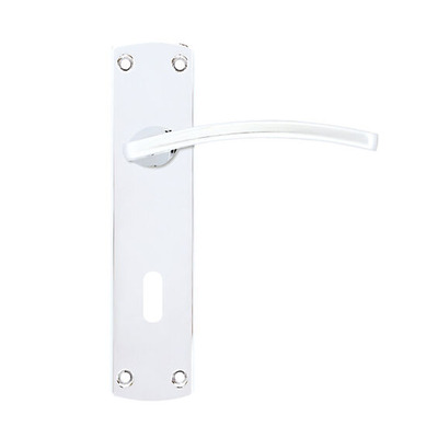 Zoo Hardware Stanza Toledo Contract Range Door Handles On Backplate, Polished Chrome - ZPA031-CP (sold in pairs) EURO PROFILE LOCK (WITH CYLINDER HOLE)