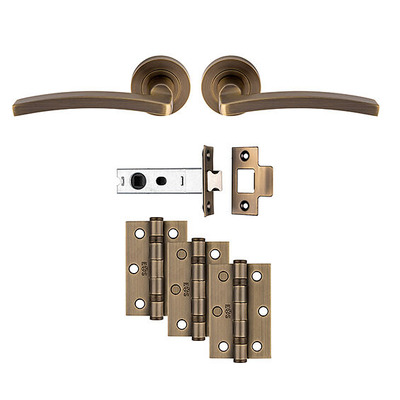Carlisle Brass Tavira Door Pack Including Handles On Round Rose, 3" Latch & 3 x 2" Hinges (x3), Antique Brass - UDP009AB/INTB (sold in pairs) TAVIRA ULTIMATE DOOR PACK - ANTIQUE BRASS