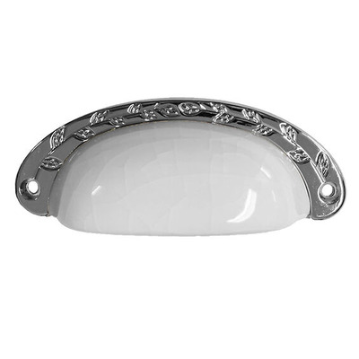 Chatsworth Oxford Cup Handle (Polished Chrome, Antique Brass OR Pewter), White Crackle Porcelain - BUL804-WHI-JCK WHITE CRACKLE PORCELAIN CUP HANDLE CHROME