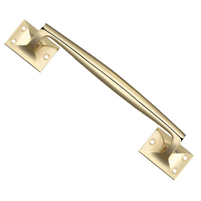 Zoo Hardware Fulton & Bray Pull Handle On Square Roses (250mm x 54mm), Polished Brass - FB113 POLISHED BRASS