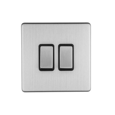 Carlisle Brass Eurolite Concealed 3mm 2 Gang Switch, Satin Stainless Steel With Black Trim - ECSS2SWB SATIN STAINLESS STEEL - BLACK TRIM
