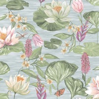 Image of Rural Paradise Lily Pad Wallpaper Blue Holden 13620