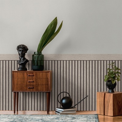 Wood Slats Dado Panel Wallpaper Grey/Black AS Creation 397442
