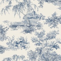 Image of Toile Trees Wallpaper Blue Grandeco A69802
